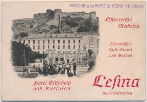 cca 1900 Lesina, Dalmácia, Hotel Elisabeth, képes ismertető füzet, kihajtható lesinai panorámaképpel, német nyelven, 8p