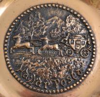 Magyar Posta emlék réz falitál, jelzés nélkül, préselt, eredeti dobozában,  d:22,5 cm