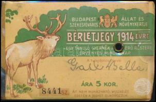 1914 Budapest Székesfőváros Állat és Növénykertje által kiállított 5 koronás fényképes bérletjegy