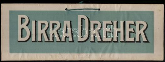 cca 1930 Olasz nyelvű Dreher Sör felakasztható kartontábla (Dreher Trieste), 14×39 cm