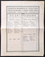 cca 1910 Pöstyén Hársfa vendéglő étlap 4p.