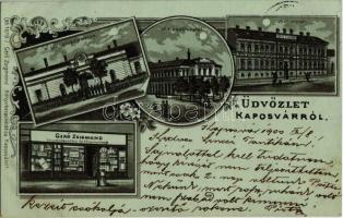1900 Kaposvár, M. kir. honvéd laktanya, adóhivatal, Ipar udvar, Gerő Zsigmond könyvkereskedése, könyvnyomdája és saját kiadása No. 1619. Art Nouveau, floral, litho