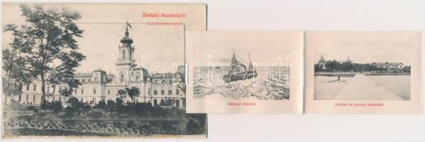 Keszthely, Gróf Festetics palota. Hegyi Dezső vasúti tőzsde kiadása. leporellolap belül Balatoni kép...