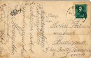 1934 Bakonybél, Római katolikus templom, Vanik Mihály vendéglője, automobil (EK)