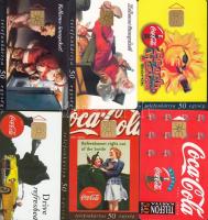 1994-1997 10 db Coca Cola motívumos magyar telefonkártya, ebből 4 db dísztokban