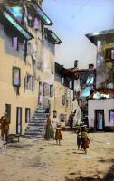 1910 Grado, Olaszország, óváros, gyöngyházberakásos kép keretben, 13×8 cm / Grado, Italy
