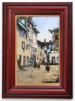 1910 Grado, Olaszország, óváros, gyöngyházberakásos kép keretben, 13×8 cm / Grado, Italy