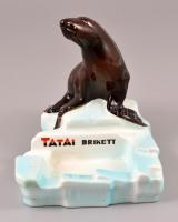 cca 1930 Tatai brikett fókás dekoratív Kispest porcelán reklám hamutartó, kis kopásnyomokkal, 16×14 cm