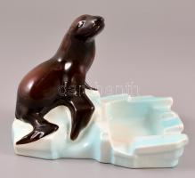 cca 1930 Tatai brikett fókás dekoratív Kispest porcelán reklám hamutartó, kis kopásnyomokkal, 16×14 ...