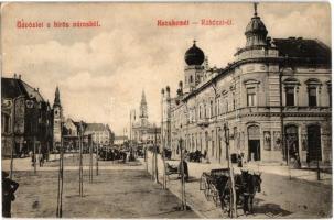 1909 Kecskemét, Rákóczi út, zsinagóga, Bélyeg áruda, piac (EK)