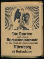 cca 1933 Die Bauten auf dem Reichsparteitaggelände in der Stadt der Reichsparteitage Nürnberg, a birodalmi pártgyűlési területet bemutató képes leporelló, 16 db feliratozott képpel
