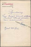 1922 A Piccadilly étterem kézzel írt munkaviszony-igazolása pincére részére, fejléces papíron