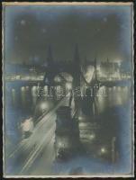 cca 1930 Budapest, az Erzsébet-híd éjjel, fotó, 23,5×17,5 cm