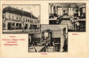 1908 Balassagyarmat, Magyar Király szálloda, étterem és kávéház, biliárdasztalok, pincérek. Kiadja Lusztig Vilmos (EK)