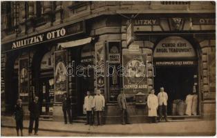 1924 Budapest VIII. Népszínház utca 12. Aulitzky Ottó csemege üzlete, nyilvános telefon állomás, hengermalom liszt raktár. photo (fa)