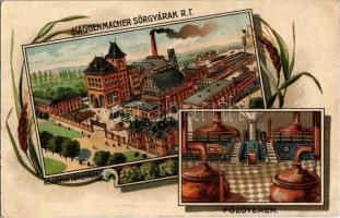 Budapest X. Haggenmacher Sörgyárak Rt. Kőbányai sörgyára, főzőterem, belső. Art Nouveau, litho (EK)