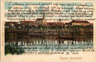 1908 Csongrád, az 1888. évi árvíz Csongrádon, fából kiépített védőrendszer építés közben, fantasztikus árvízvédelmi munkálatok. Kiadja Szilber János