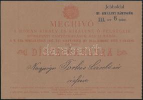 1897 Meghívó a román király és királyné őfelségének budapesti tartózkodása alkalmából az Operaházban rendezett díszelőadásra