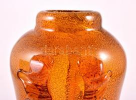 Archimede Seguso: Fújt díszváza, plasztikus rátétekkel, több rétegű, hibátlan, m:26,5 cm