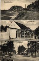 1929 Dunakömlőd (Paks), Várhegy, Községháza, utcakép, üzlet (EK)