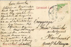 1912 Fülöpszállás, Községháza, utcakép a Református templommal, Halastó csónakázókkal. Kiadja Horvát...