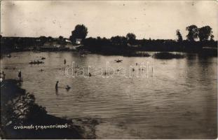 1927 Gyömrő, Strandfürdő, fürdőzők, evezős csónak, sport. photo