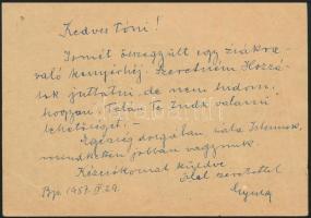1957 Dr. Lux Gyula János (1884-1957) tanár, nyelvész saját kézzel írt levelezőlapja Padányi Frank Antal (1884-1973): tanítóképzői igazgatónak