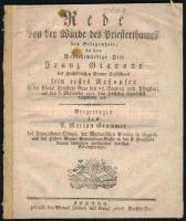 1801 Stummer, Marian (1772-1826): Rede von der Würde des Priestertums den Gelegenheit. Tyrnau (Nagyszombat), 1801, Wenzel Jellinek, német nyelven, foltos, 18 p.
