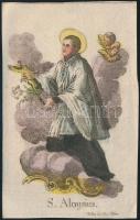 XVIII. sz.: Szt Lajos. Szentkép. Színezett rézmetszet. / St Aloysius colored copper plate engraving 8x14 cm