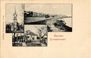 1901 Leányfalu, Római katolikus templom, Duna part, vendéglő, étterem. Divald Károly 144. sz.