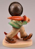 Goebel/Hummel esernyős kisfiú kutyával, kézzel festett kerámia, jelzett, apró kopás nyomokkal, m:13 ...