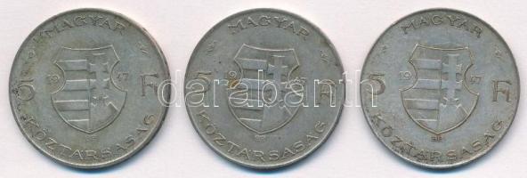 1947. 5Ft Ag (3x) "Kossuth" T:2- patina
Adamo F8.1