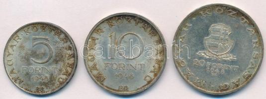 1948. 5Ft Ag "Petőfi" + 10Ft Ag "Széchenyi" + 20Ft Ag "Táncsics" - &qu...