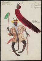 cca 1970 Huszár Klára (1919-2010) magyar operarendező, dalszövegíró jelmeztervei, 5 db, 31×22 cm