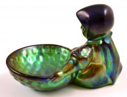 Zsolnay kislány kosárral, jelzett, apró kopásnyomokkal,, eozin mázas, m:8 cm