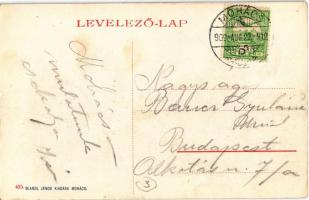 1909 Mohács, Dunai részlet a gőzkomppal, templom. Kiadja Blandl János (EK)