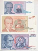 Jugoszlávia 1985. 5000D + 1993. 5000D + 1994. 100D T:I,II- Yugoslavia 1985. 5000 Dinara + 1993. 5000 Dinara + 1994. 100 Dinara C:UNC,VF