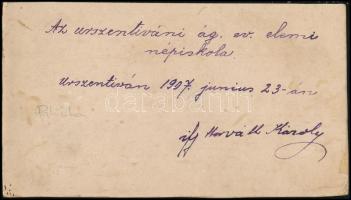 1907 Úrszentiván (Palánka), az evangélikus elemi népiskola épülete, fotó, karton, hátulján feliratoz...