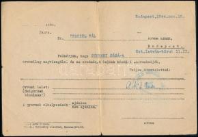1944 Svéd Vöröskereszt általi beutaló zsidó gyermek részére, 1944. nov. 15., hajtásnyommal / Swedish Red Cross document issued to a Jewish boy