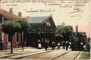 1907 Dunaharaszti, vasútállomás, gőzmozdony. Adler Adolf kiadása