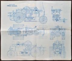 cca 1900-1920 Ganz és Társa névleg 20 lóerős gőzeke mozdony tervrajza, 49x59 cm