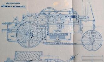 cca 1900-1920 Ganz és Társa névleg 20 lóerős gőzeke mozdony tervrajza, 49x59 cm