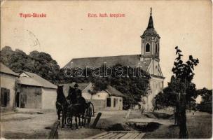 Tápióbicske, Római katolikus templom, lovaskocsi, utcakép (EK)