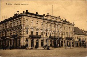 Kassa, Kosice; Schalkház nagyszálló, Farkas, Weber Bernát, Fried Márk és Burbaum Péter üzlete, dohány és szivarbolt / grand hotel, shops