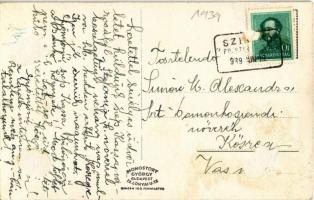 1939 Kassa, Kosice; Fő utca, Megyeház, Freudenfeld Oszkár hentesüzlete, hirdetőoszlop / main street,...