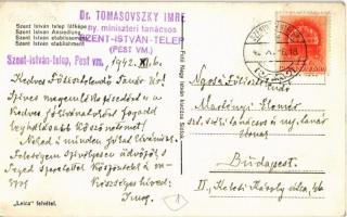 Szentistvántelep (Budakalász), látkép. Hátoldalon Dr. Tomasovszky Imre ny. miniszteri tanácsos level...