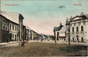Késmárk, Kezmarok; Kossuth Lajos utca, Városháza, H. Donáth szállója / street view with town hall and hotel