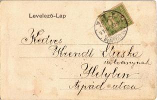 1906 Érsekújvár, Nové Zámky; Árpád utca, Krendl kőbányai sörcsarnok, könyvnyomda / street view with ...