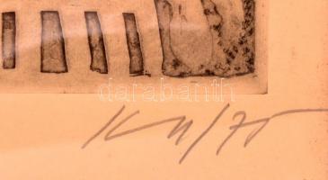 Kass János (1927 - 2010): Anya. Rézkarc, papír, jelzett, üvegezett keretben, 64×24 cm