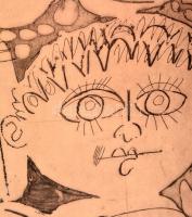 Kass János (1927 - 2010): Anya. Rézkarc, papír, jelzett, üvegezett keretben, 64×24 cm